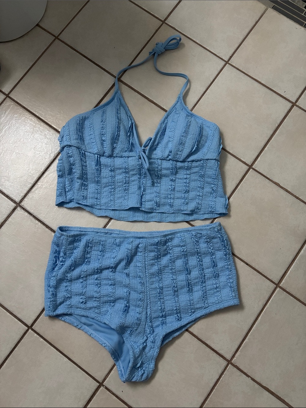 No Boundaries Light Blue Textured Tankini Set